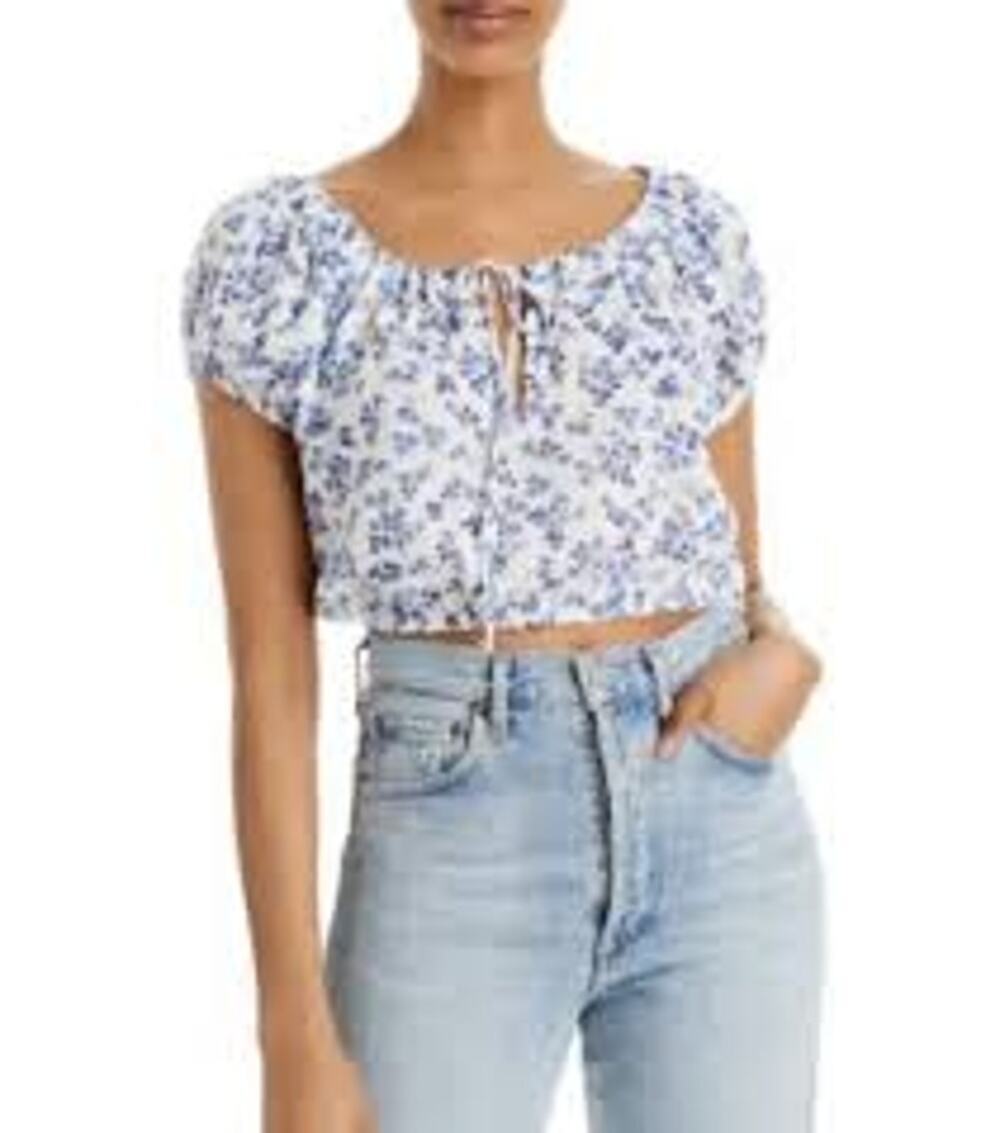 NWT Sundry Blouse Top Floral Print White Blue Size 2
